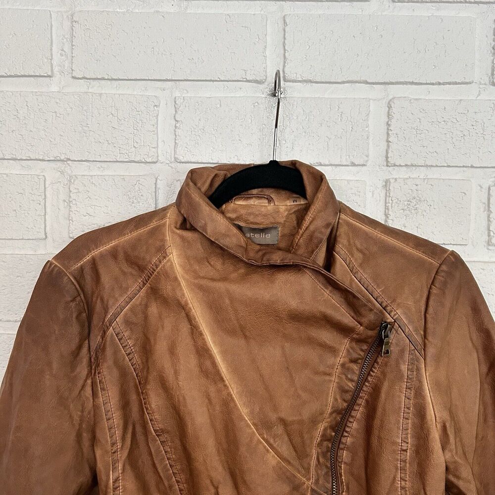 Bagatelle Faux Leather Moto Jacket Pockets Horizontal Zip Womens Medium Brown
